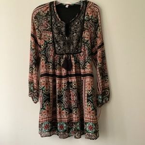 NWT Bohemian colorful flowy bo-ho dress with front opening and tie strings.